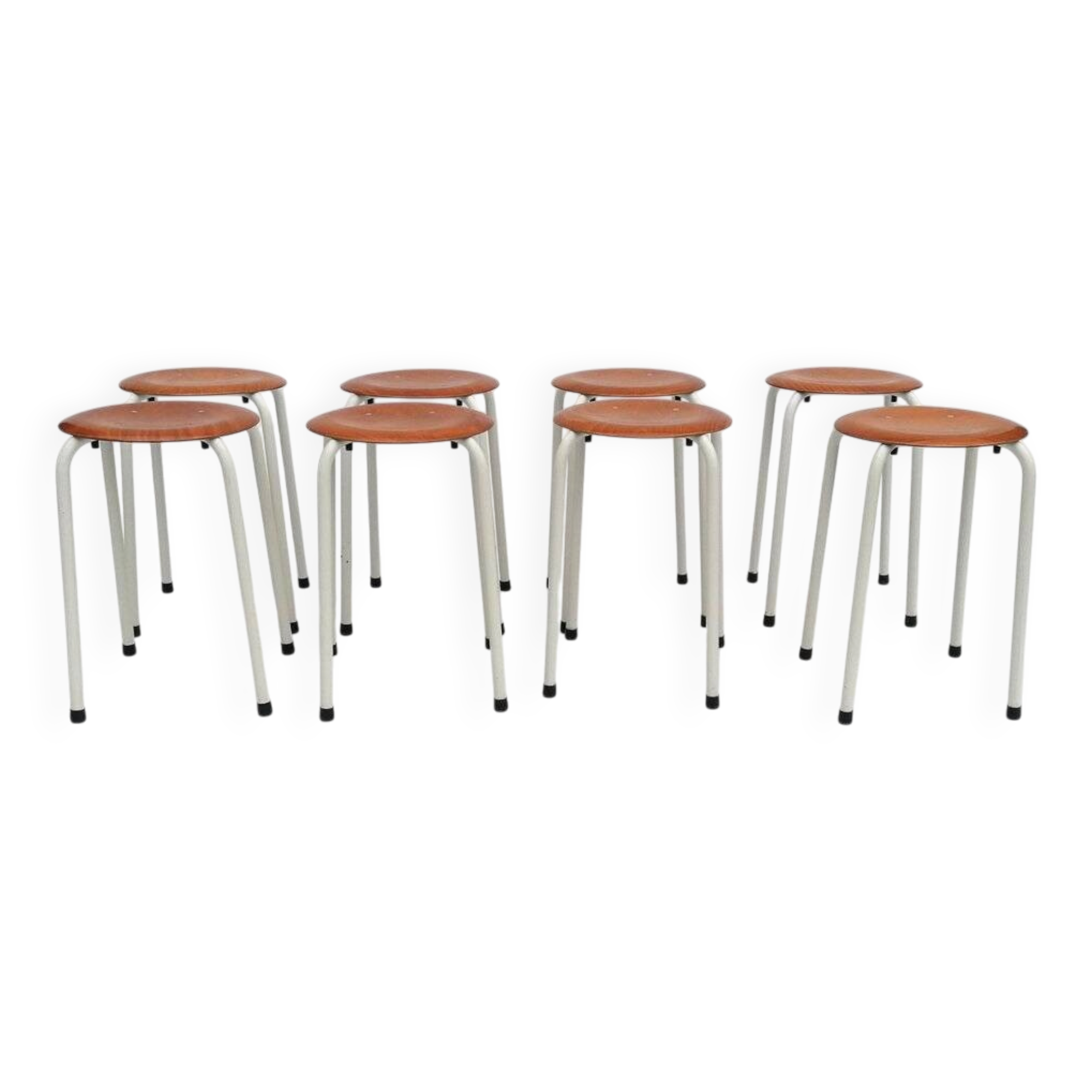 Tabourets néerlandais vintage en contreplaqué, années 1970, ensemble de 8