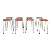 Vintage Dutch stools in plywood, 1970s, set of 8