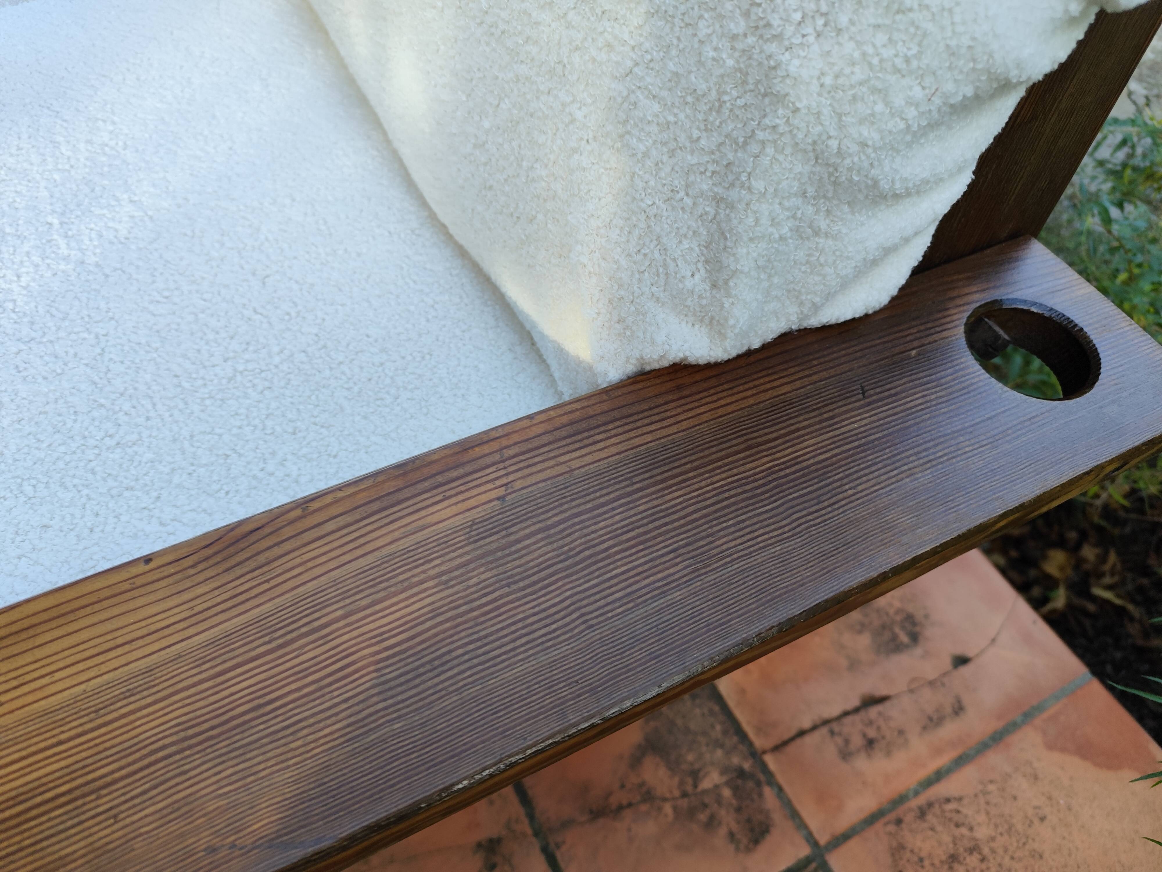 Vintage brutalist sofa in ecru bouclé fabric, 2/3 seater, 1970s