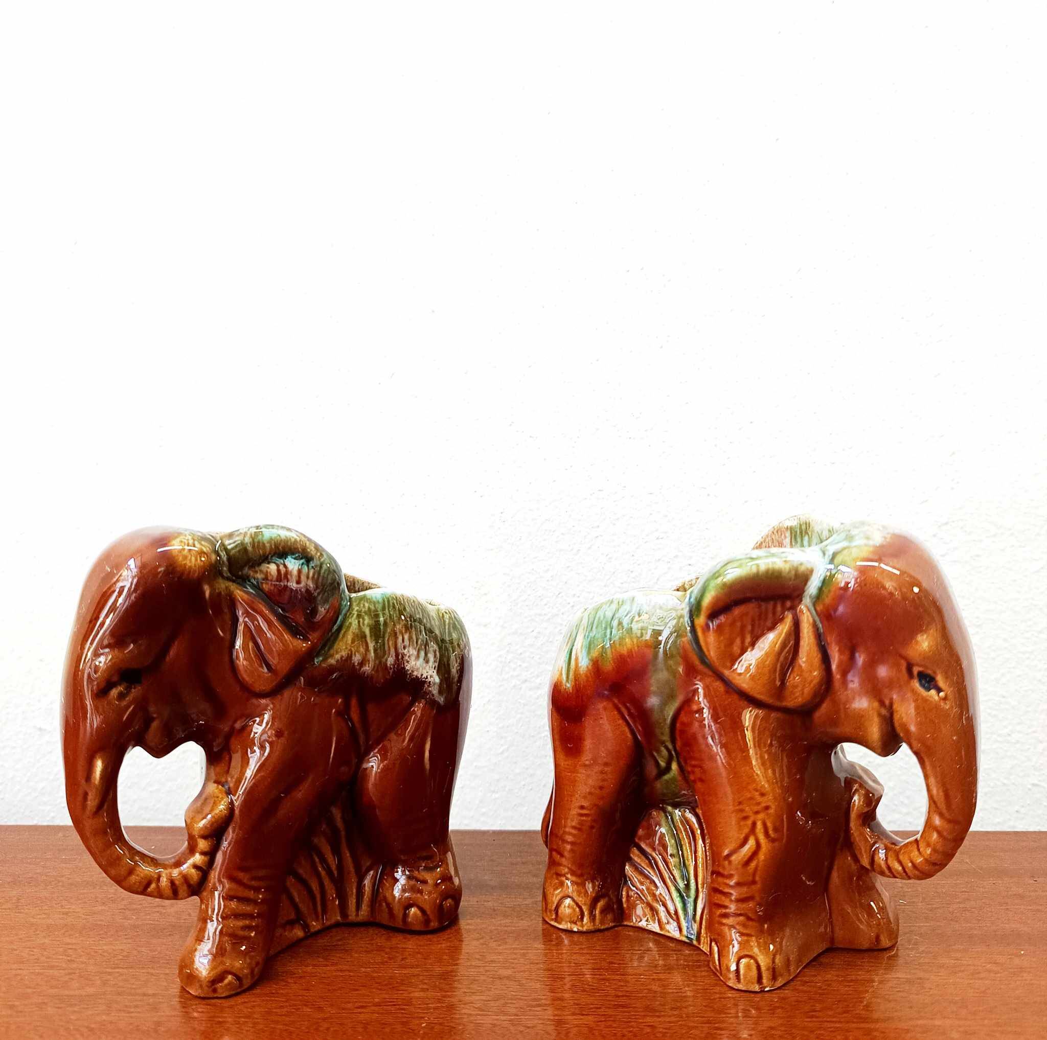 Pair of vintage ceramic elephant vases