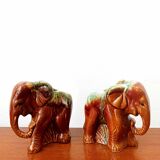 Pair of vintage ceramic elephant vases
