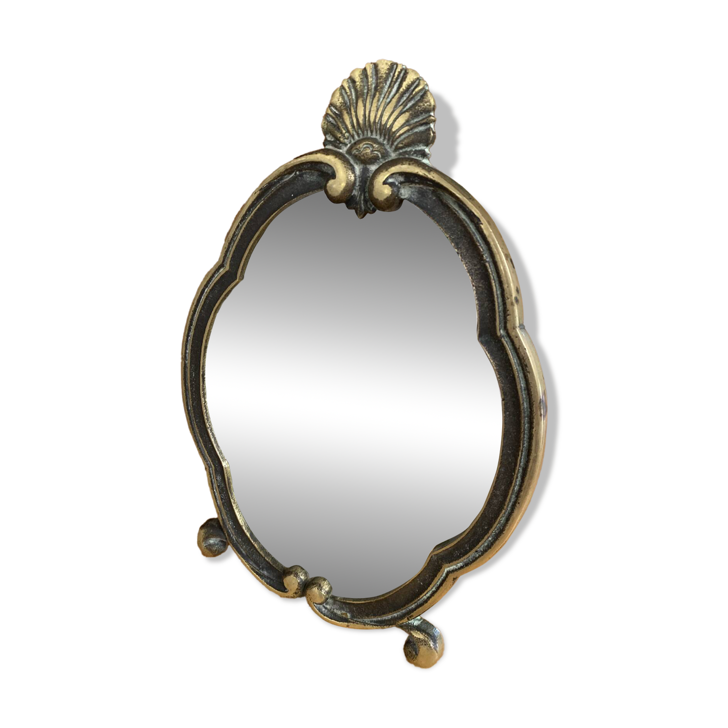 Antique mirror louis xv shell shape rococo bronze #