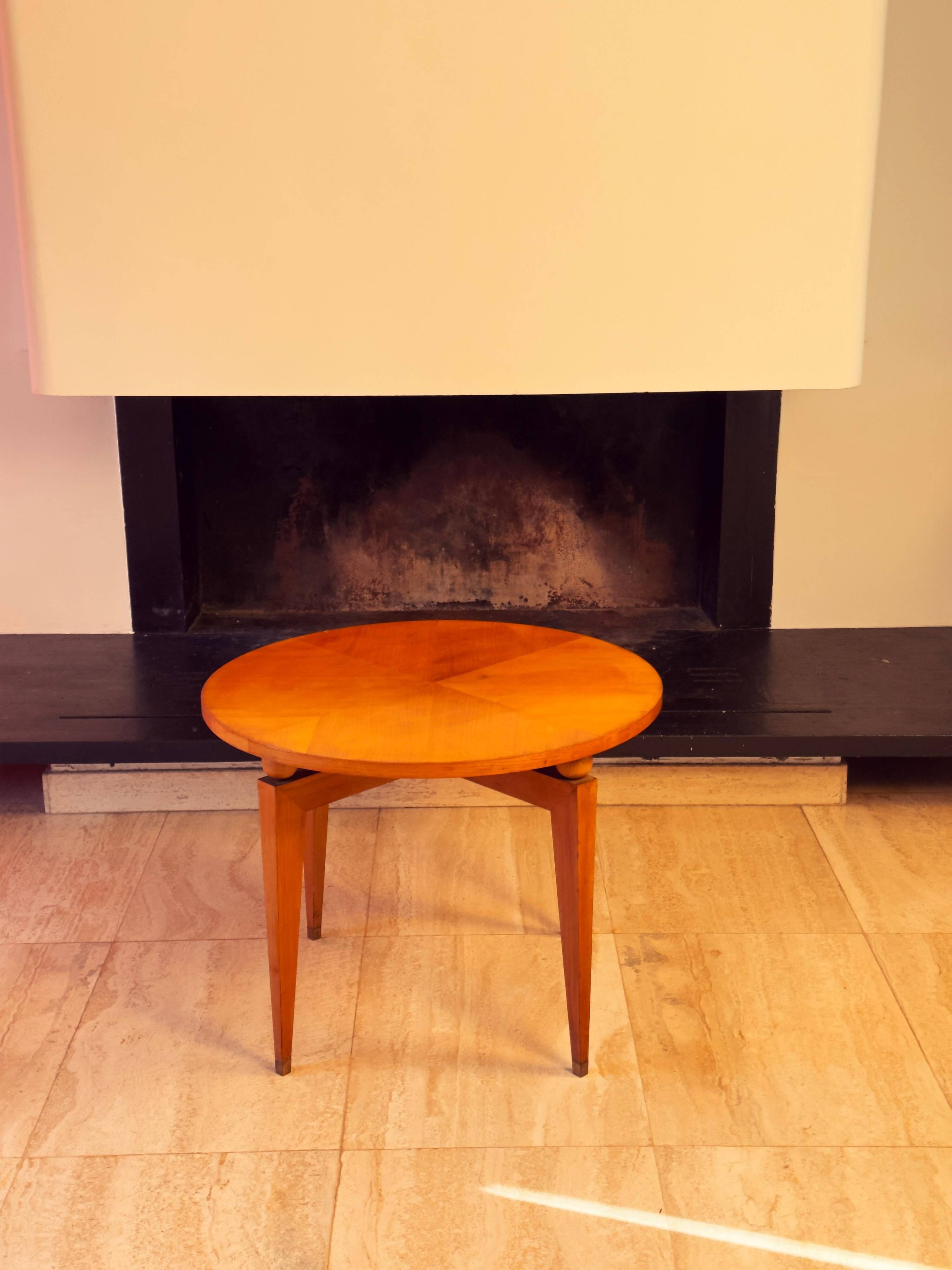 Maison Gouffé Gueridon Table in Sycamore and Bronze, France, circa 1950
