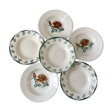Set of 6 mismatched hollow plates Digoin Sarreguemines models "Choc" and "Avila"