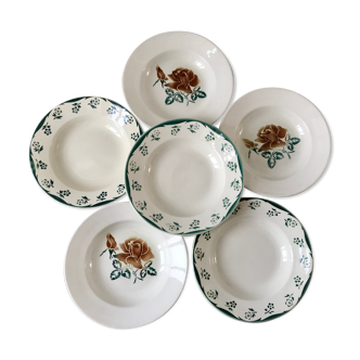 Lot de 6 assiettes creuses dépareillées Digoin Sarreguemines modèles "Choc" et "Avila"