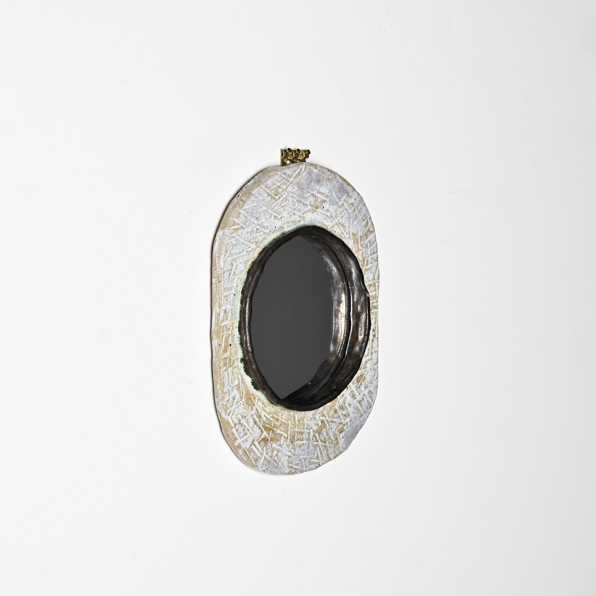 Ceramic mirror by Jean-Pierre Viot, France, circa 1970