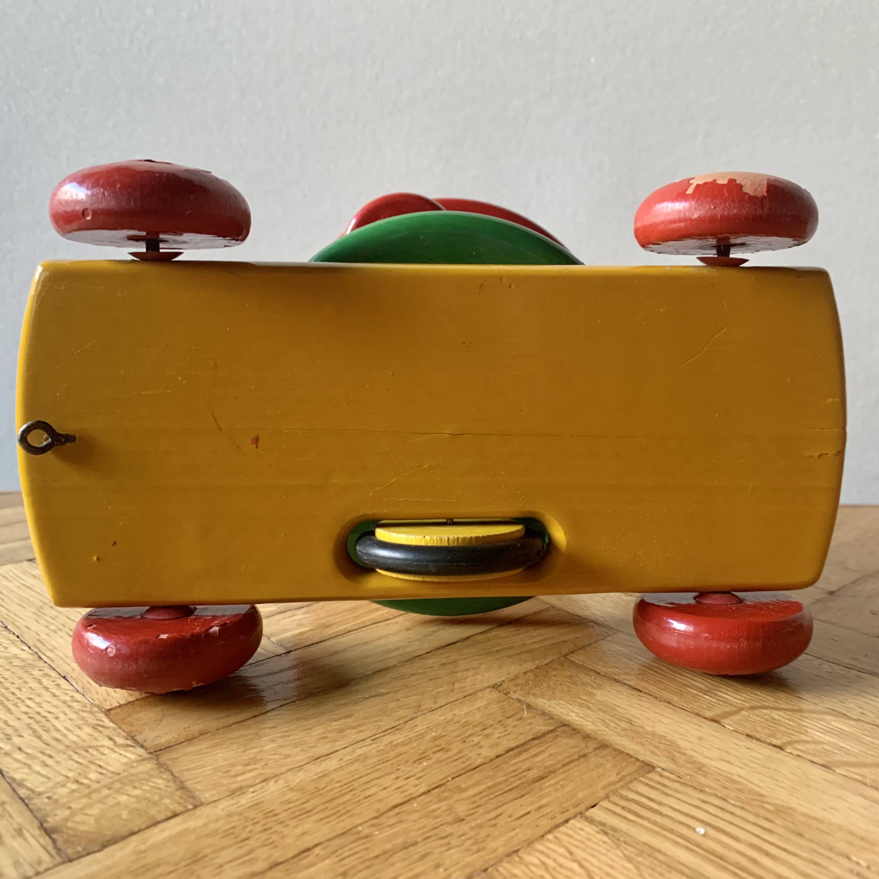 Vintage Wooden Pull Along Toy - Mushroom - 1960s