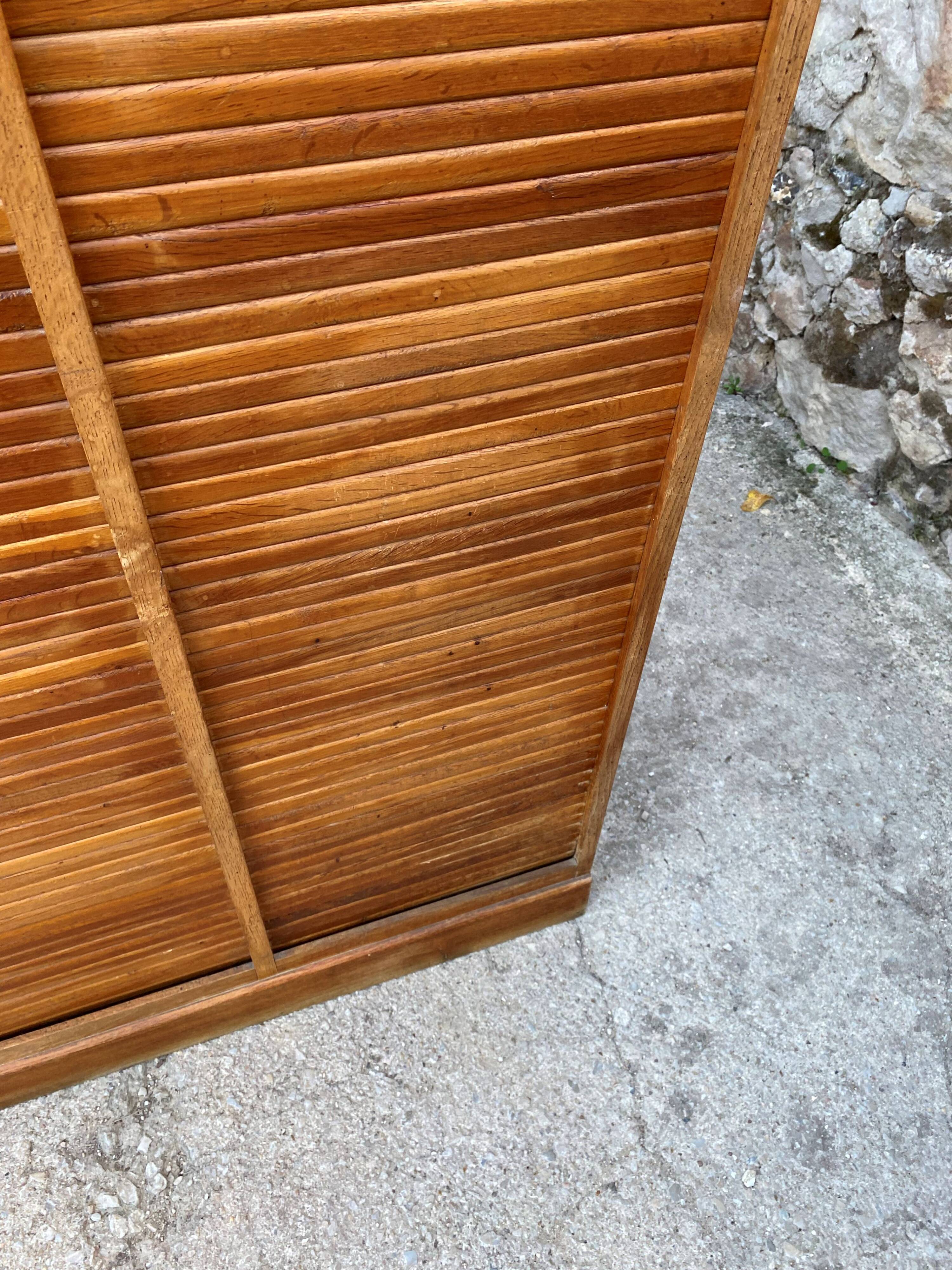 Antique oak double-column roll-top filing cabinet, circa 1950