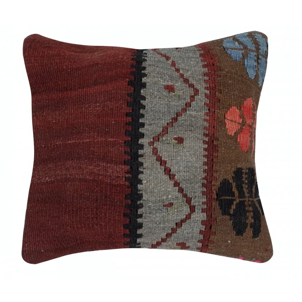 Vintage Wool Kilim Cushion Cover. Handwoven Turkish Accent Pillow. Traditional Throw Pillow