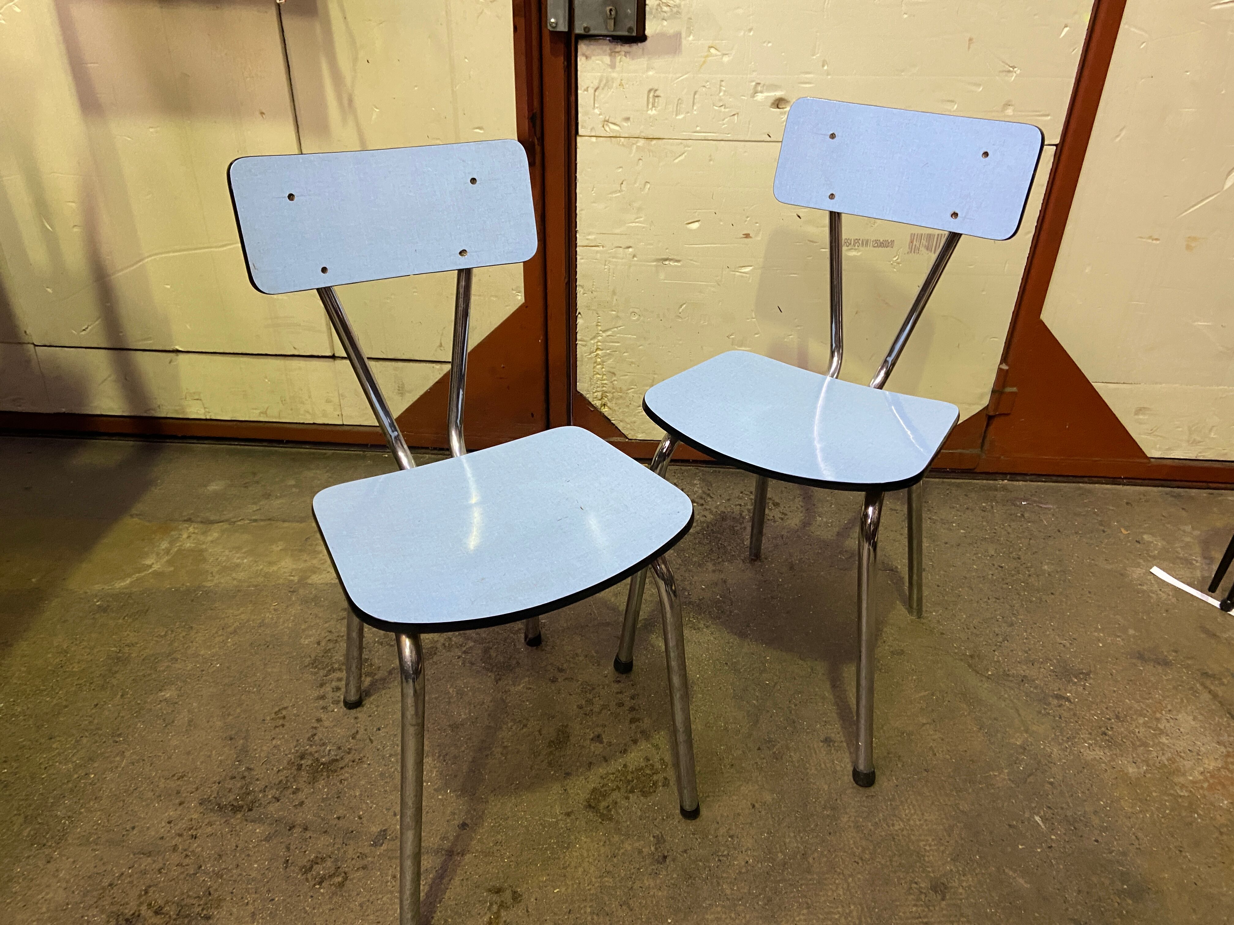 Pair of vintage formica chairs pastel blue 1960
