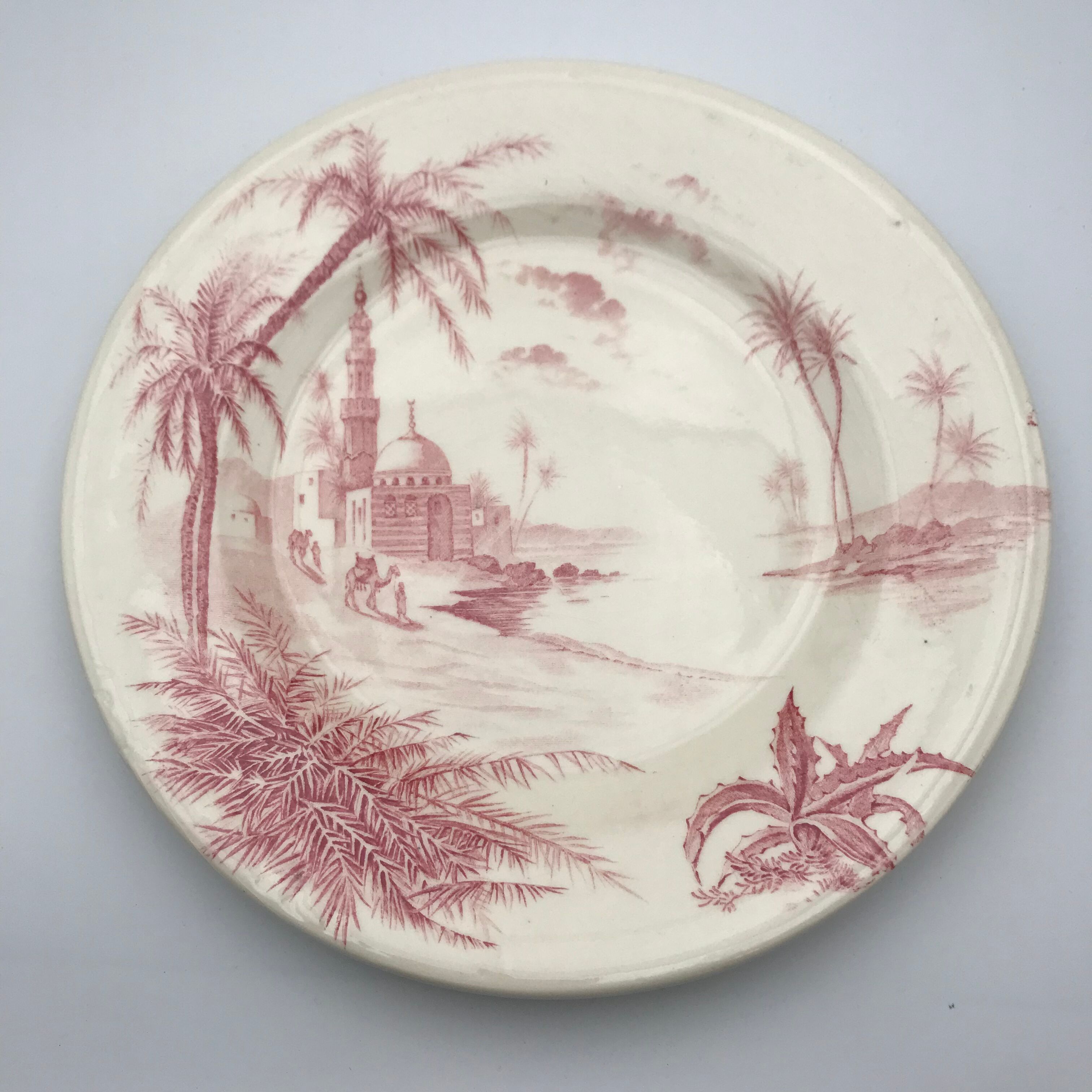 6 vintage pink Shabby dessert plates seen from the east