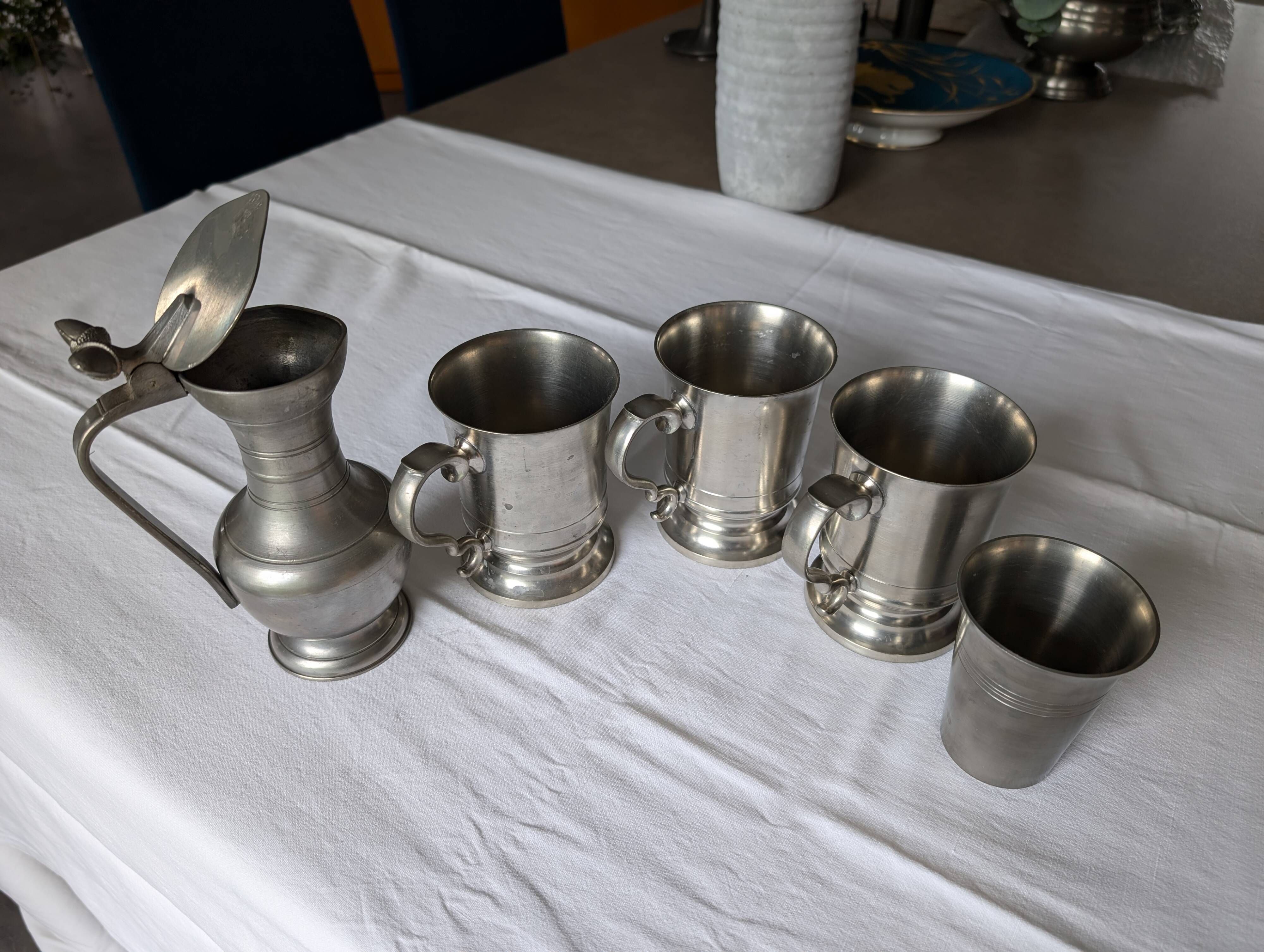 Pewter jug and cups set