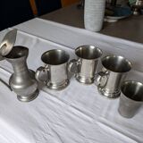 Pewter jug and cups set