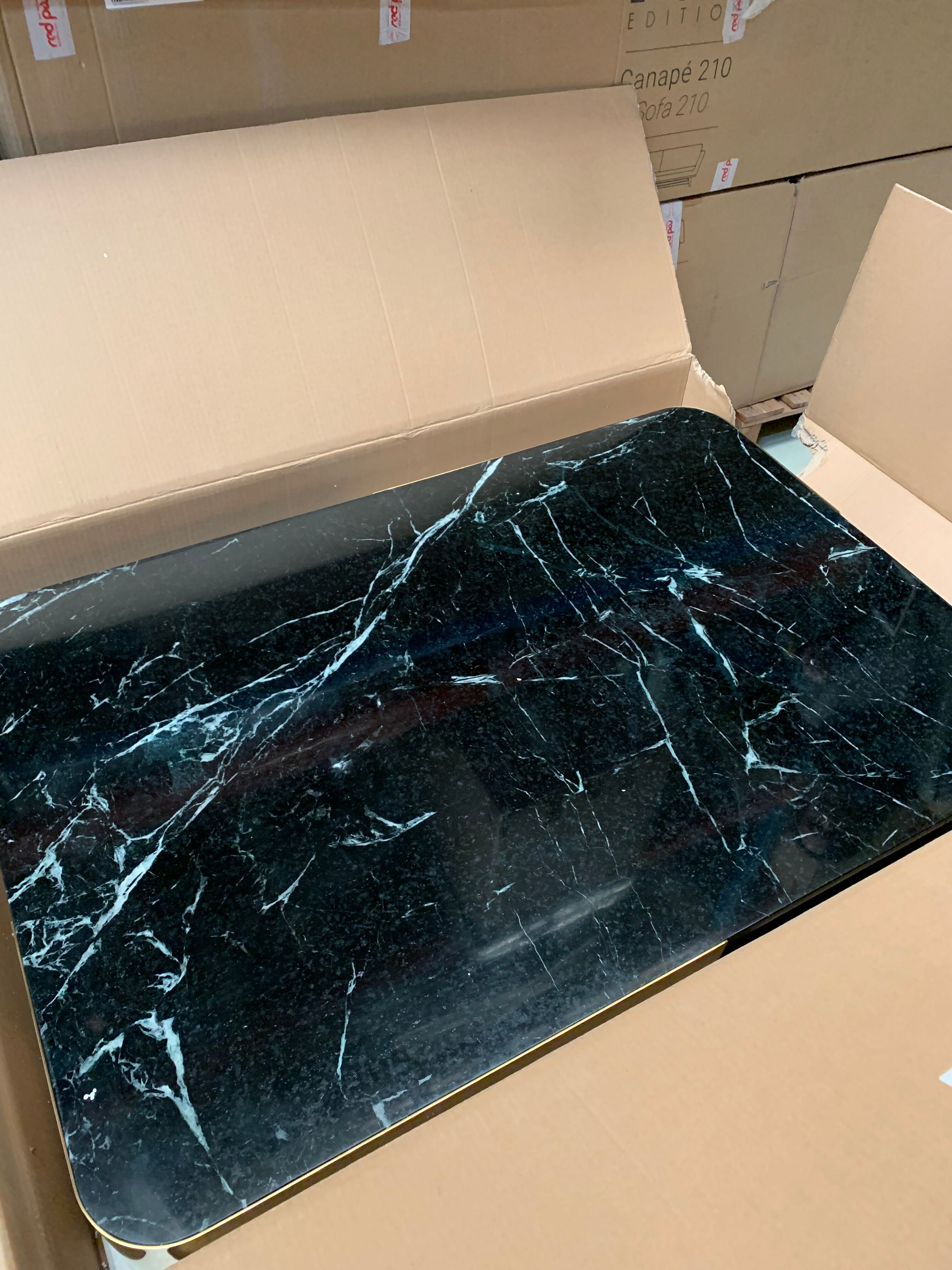 Coffee table lounge marble green brass wide