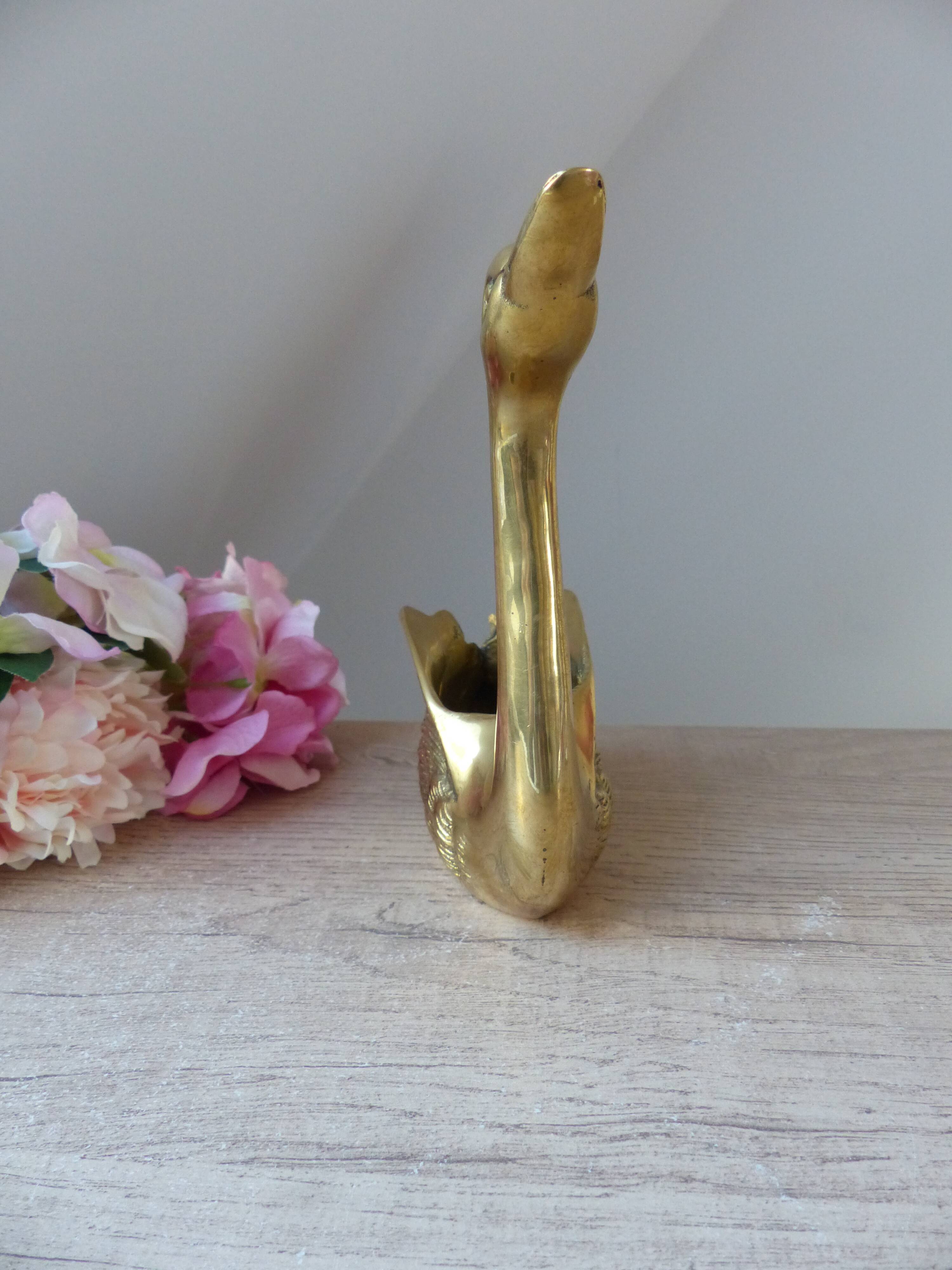 Vintage Solid Brass Swan Bird Figurine