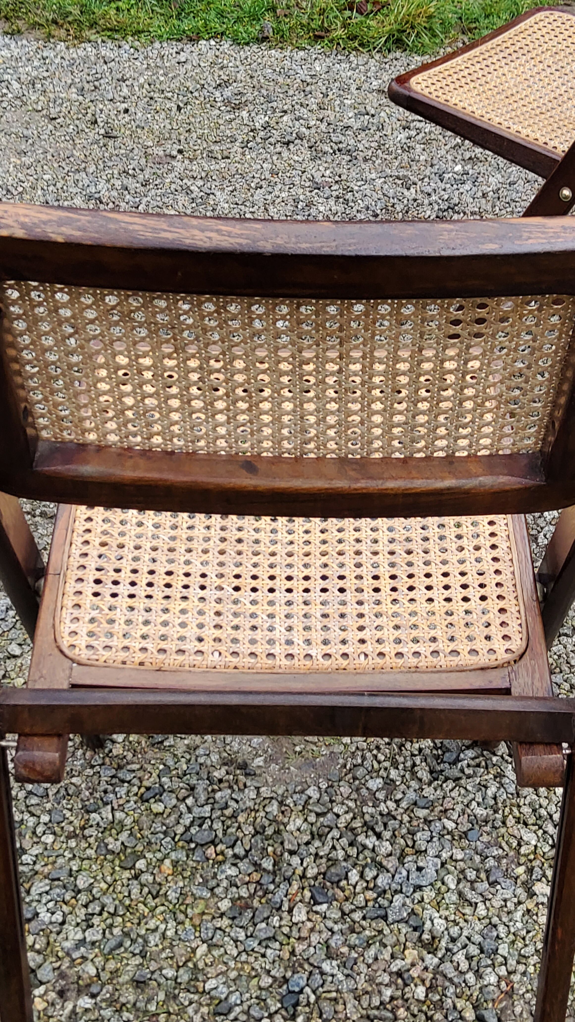 Set of 4 folding chairs wood and canning of the 70s