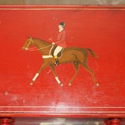 Hand-painted Victorian pine commode featuring a horse and jockey.