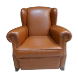 Club armchair with ears of the 40s/ 50s in restored leather
