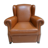 Club armchair with ears of the 40s/ 50s in restored leather