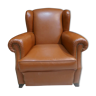 Club armchair with ears of the 40s/ 50s in restored leather