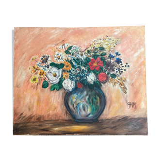 Tableau peinture ancienne nature morte aux fleurs