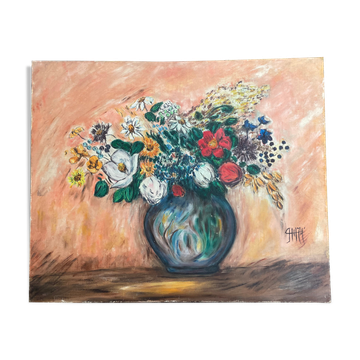 Tableau peinture ancienne nature morte aux fleurs