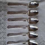 6 Christofle silver plated spoons, crossed ribbons