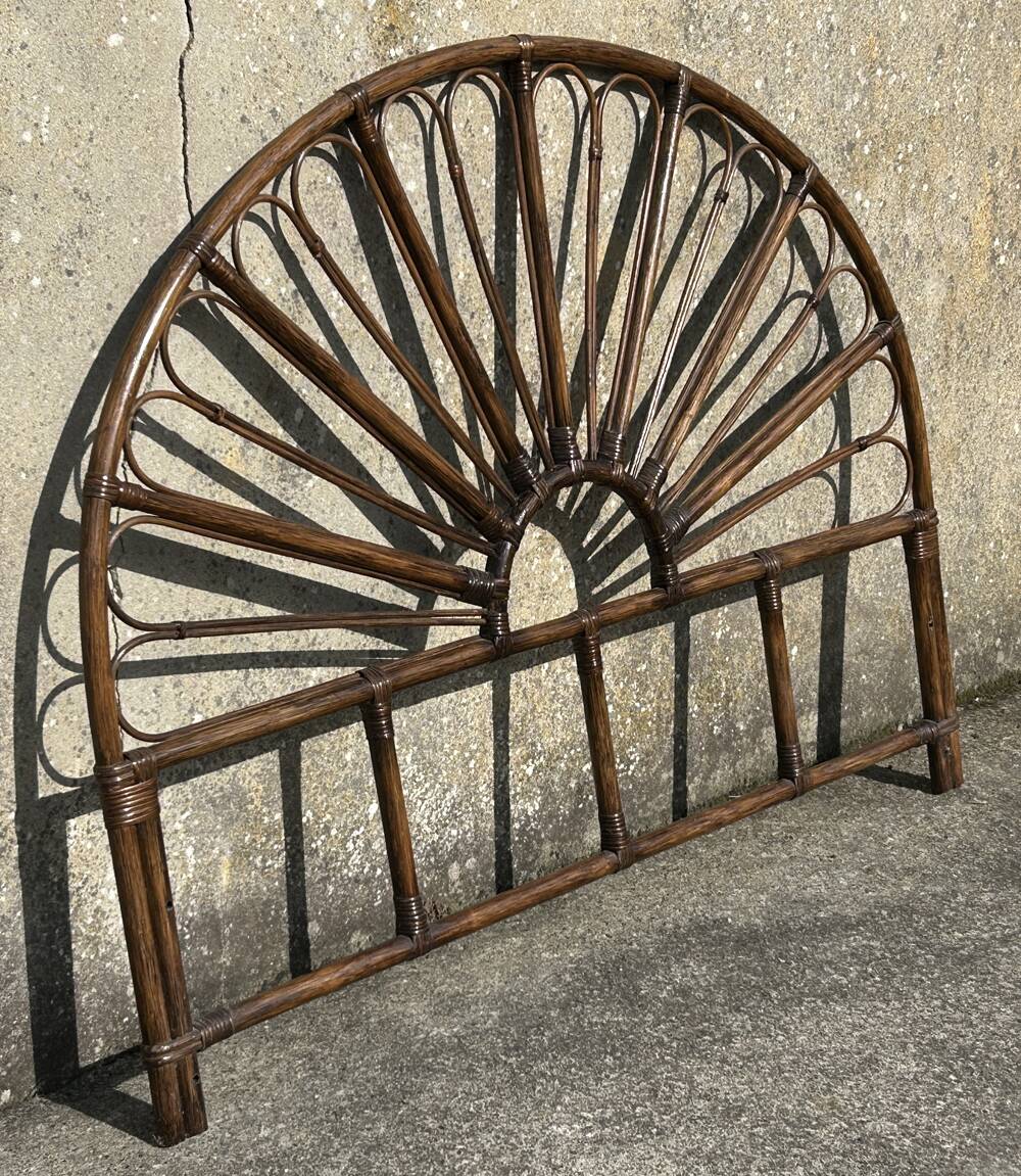 Vintage peacock tail bamboo rattan headboard from the 60s