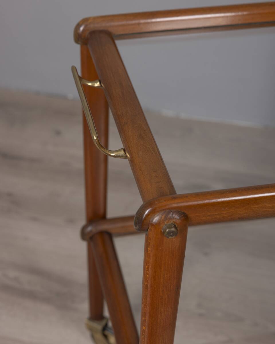 VINTAGE 1960S FOOD TROLLEY IN WOOD AND GLASS, ITALIAN DESIGN