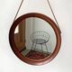 Mid Century solid teak wall mirror with a leather strap - Danish design