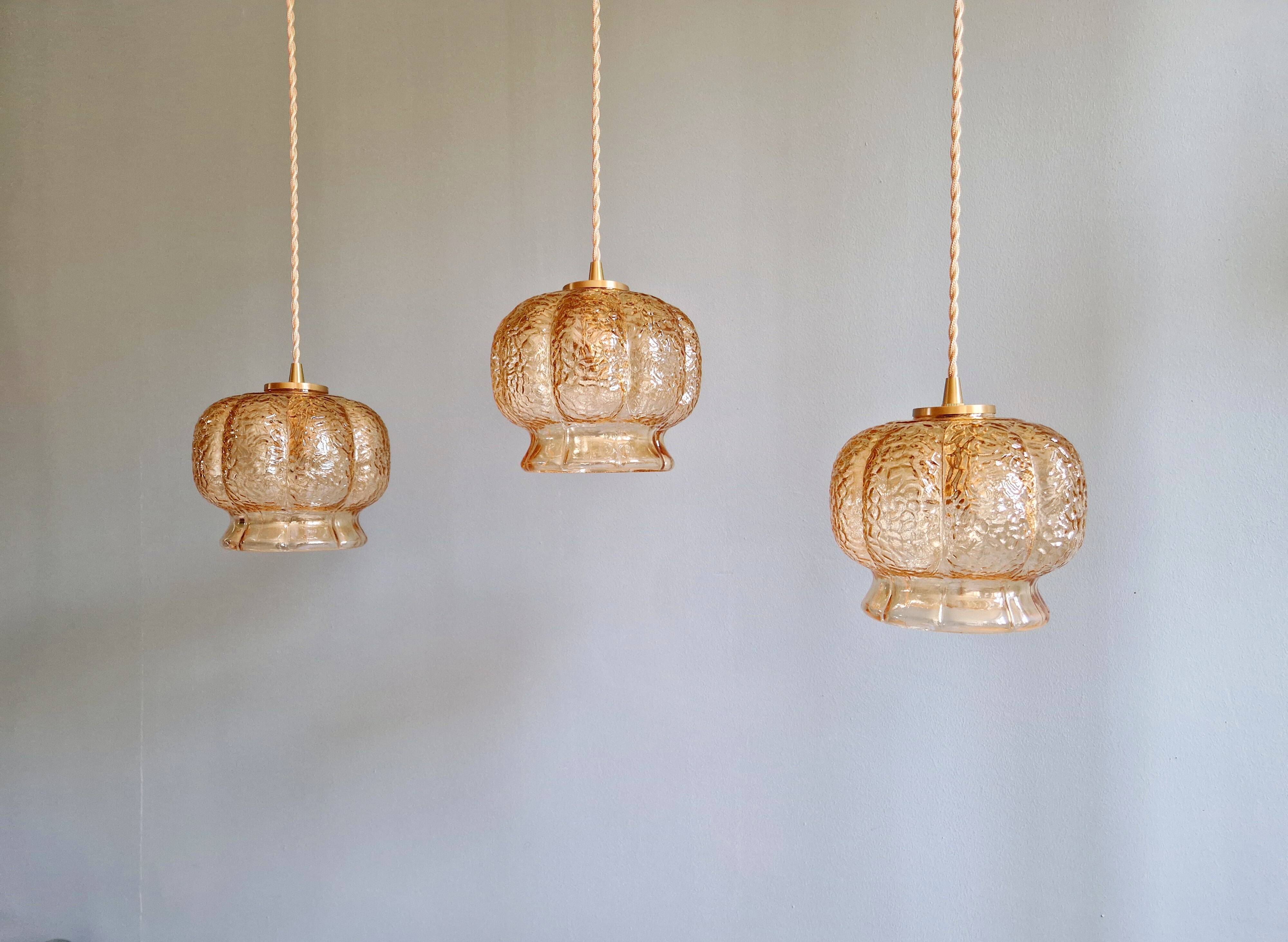 Vintage amber glass pendant (5 available), 1960s-70s