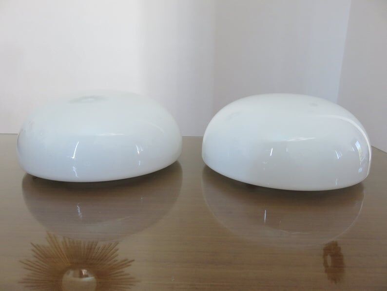 Pair of white opaline ceiling light 1970s
