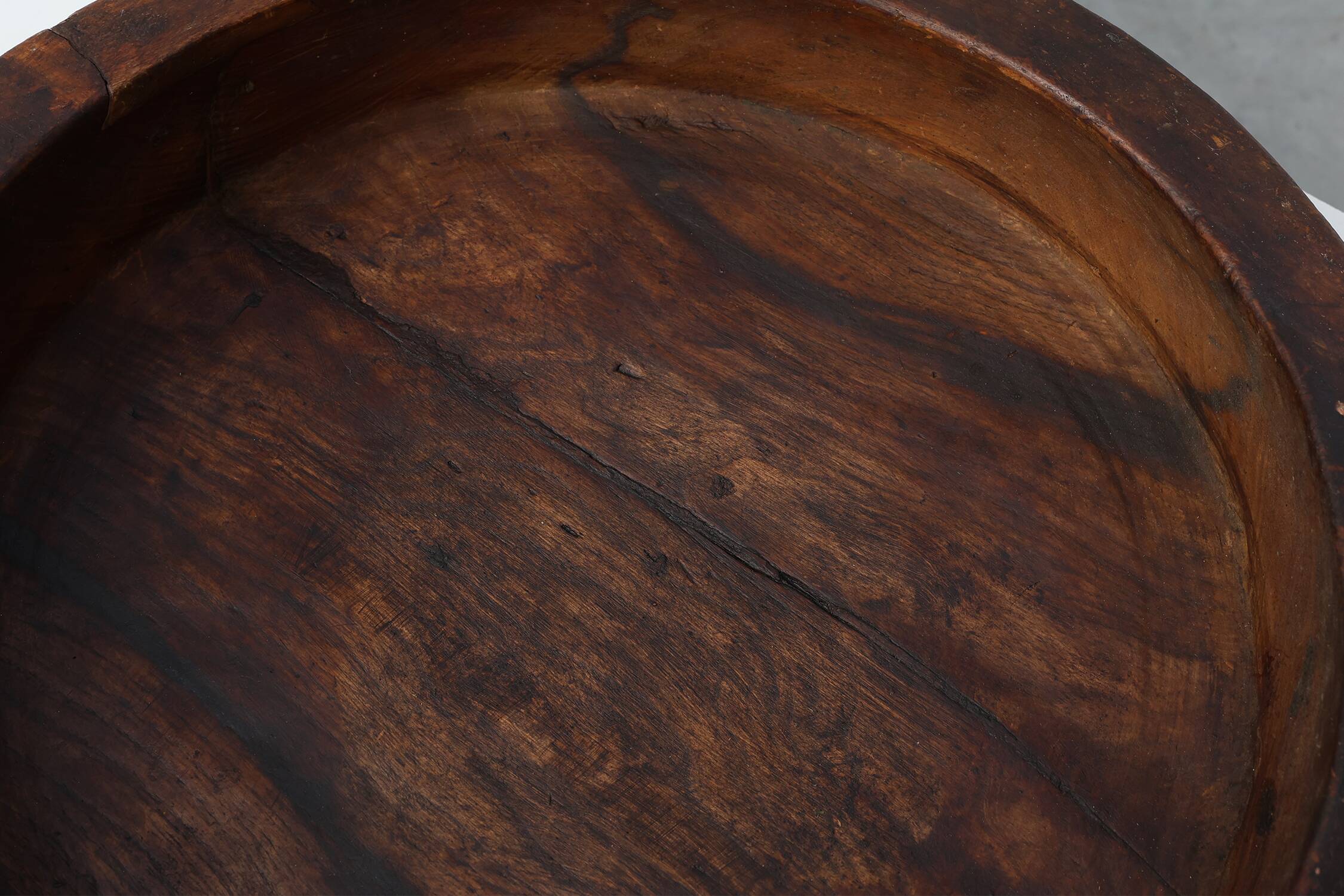 Large handcrafted solid wooden bowl in wabi wabi style, France ca. 1950
