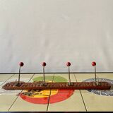 Vintage carved wooden wall coat rack - 4 red balls