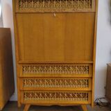 Rattan and oak secretary from the 60s