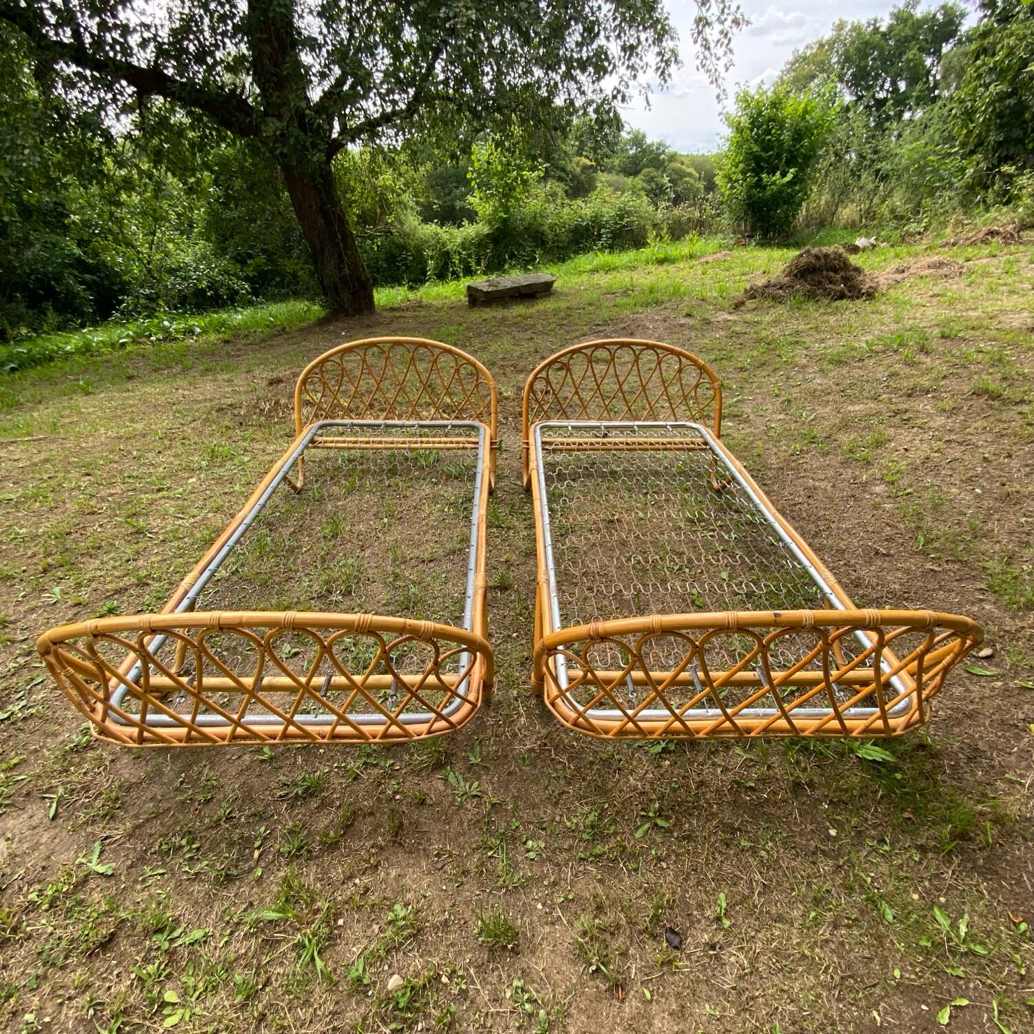 Pair of single rattan beds, 1960s
