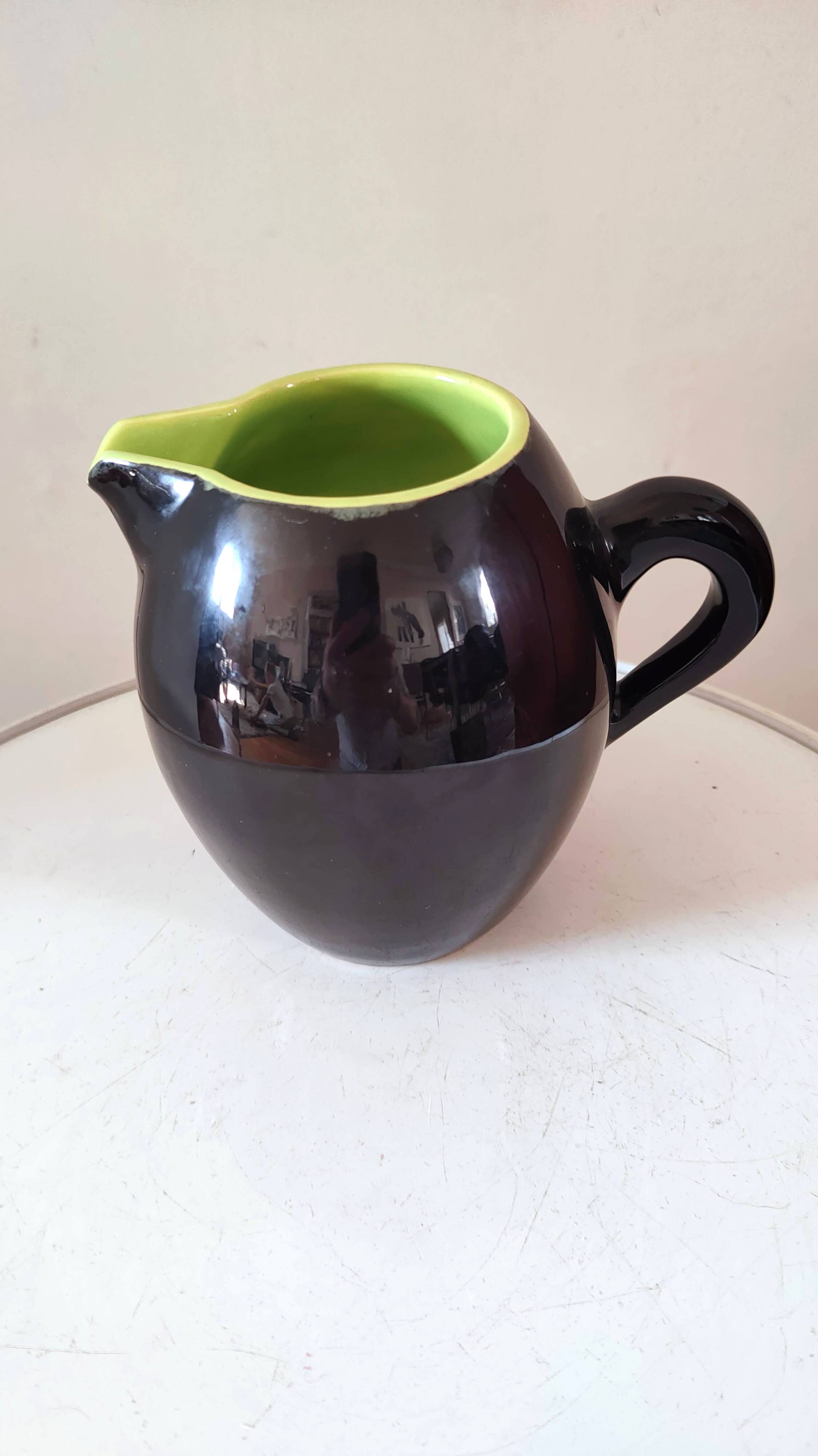Two-tone ceramic pitcher Keramos Sèvres 1960s