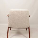 Scandinavian armchair in wood and ecru fabric by Józef Chierowski