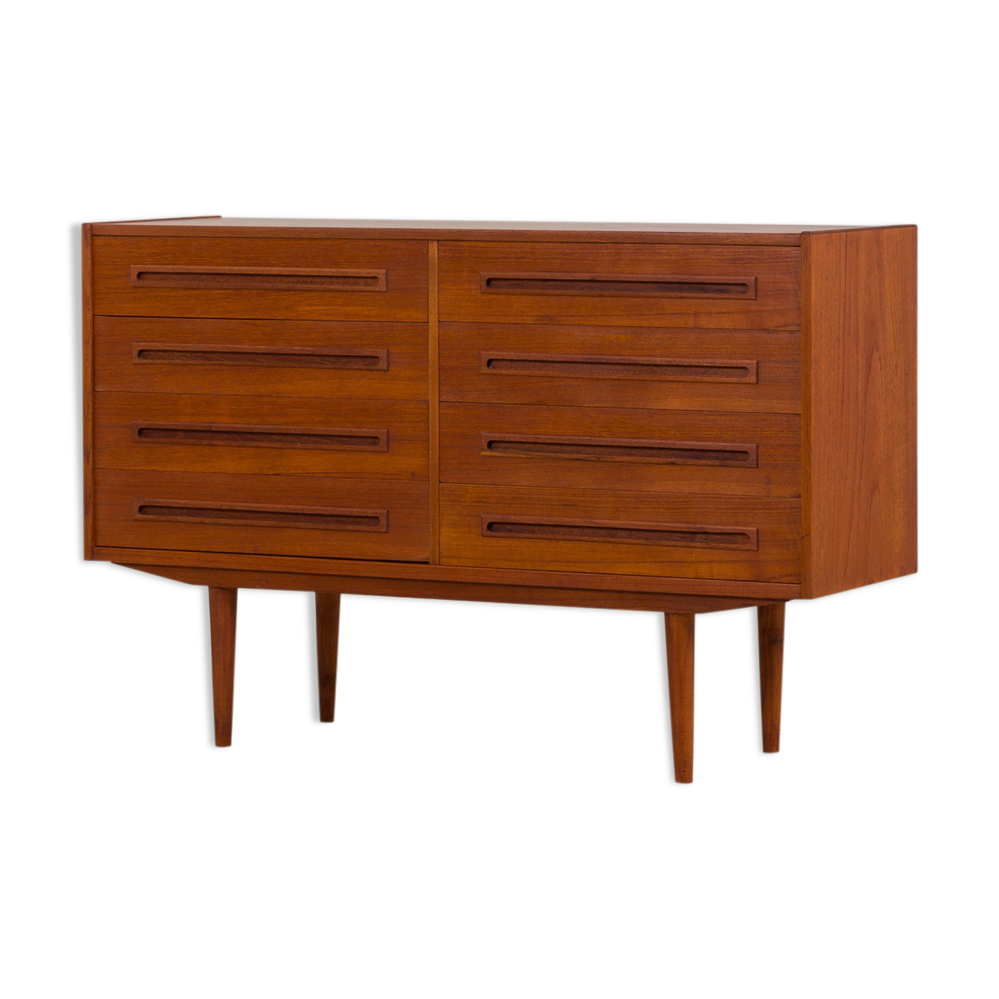 Danish mid century wide teak dresser with 8 drawers, 1960s
