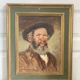 Ancien tableau, peinture à l'huile, portrait vieil homme signé Cardella