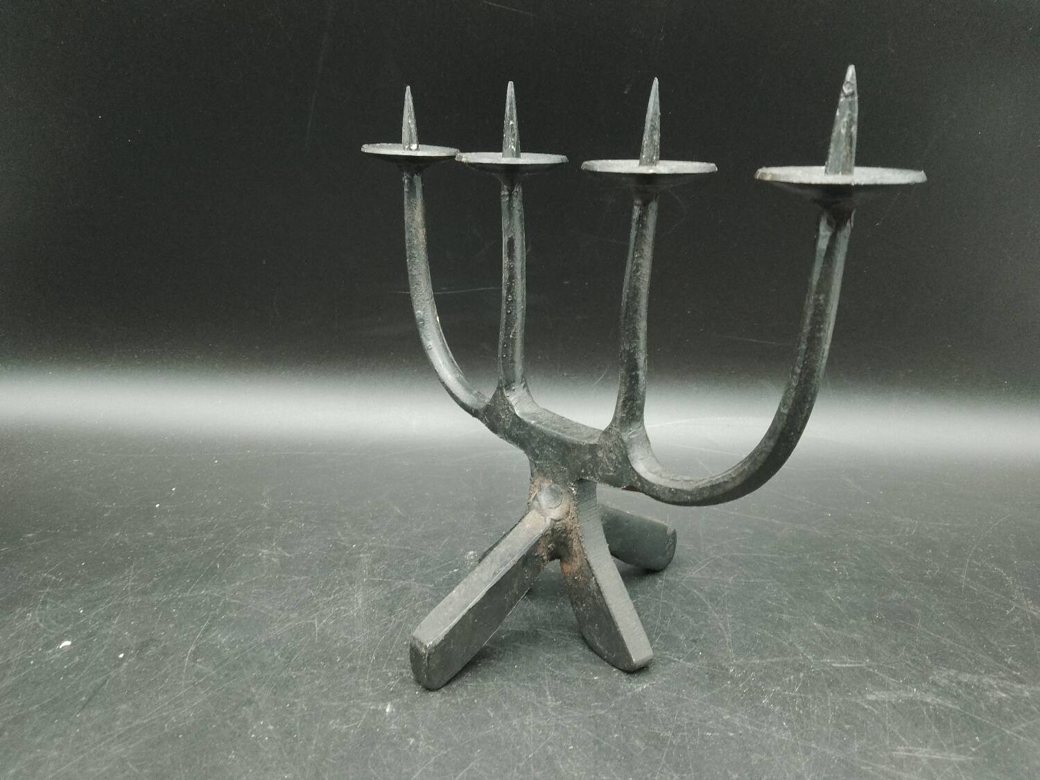 Brutalist Candle Holder Candlestick 4 Candles in Wrought Iron 60s/70s