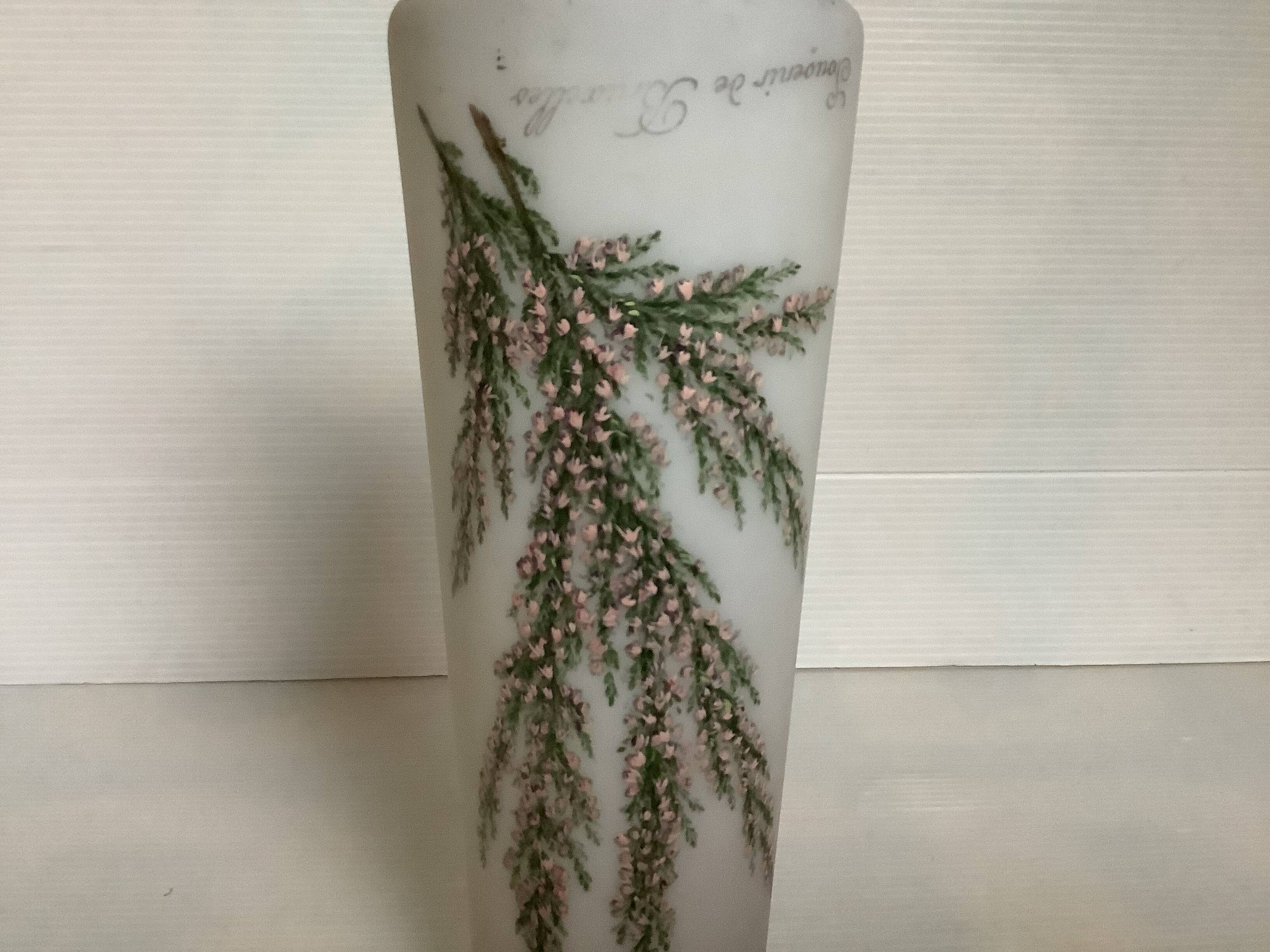 Antique opaline vase with enamelled flowers