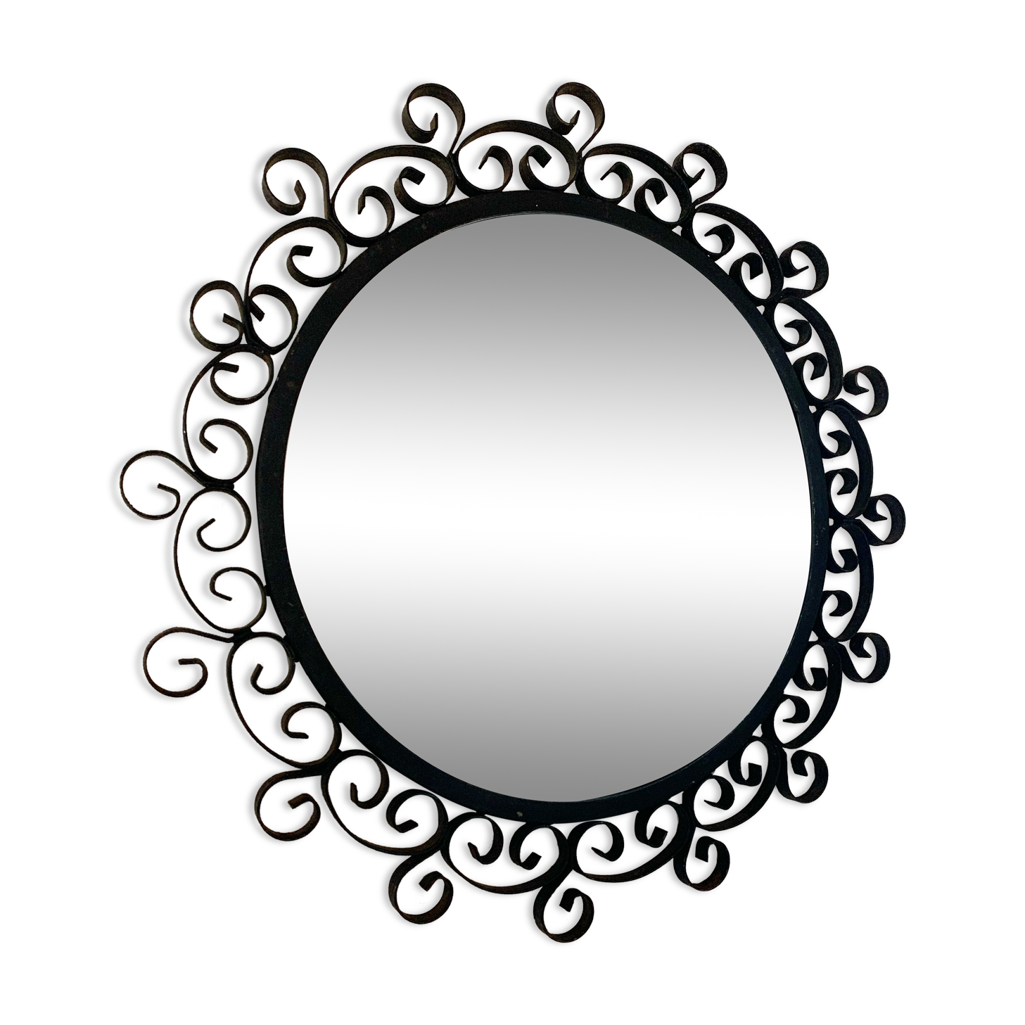 Vintage black metal mirror 28cm