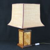 Vintage french rattan, bamboo cane & brass table lamp, 1950s