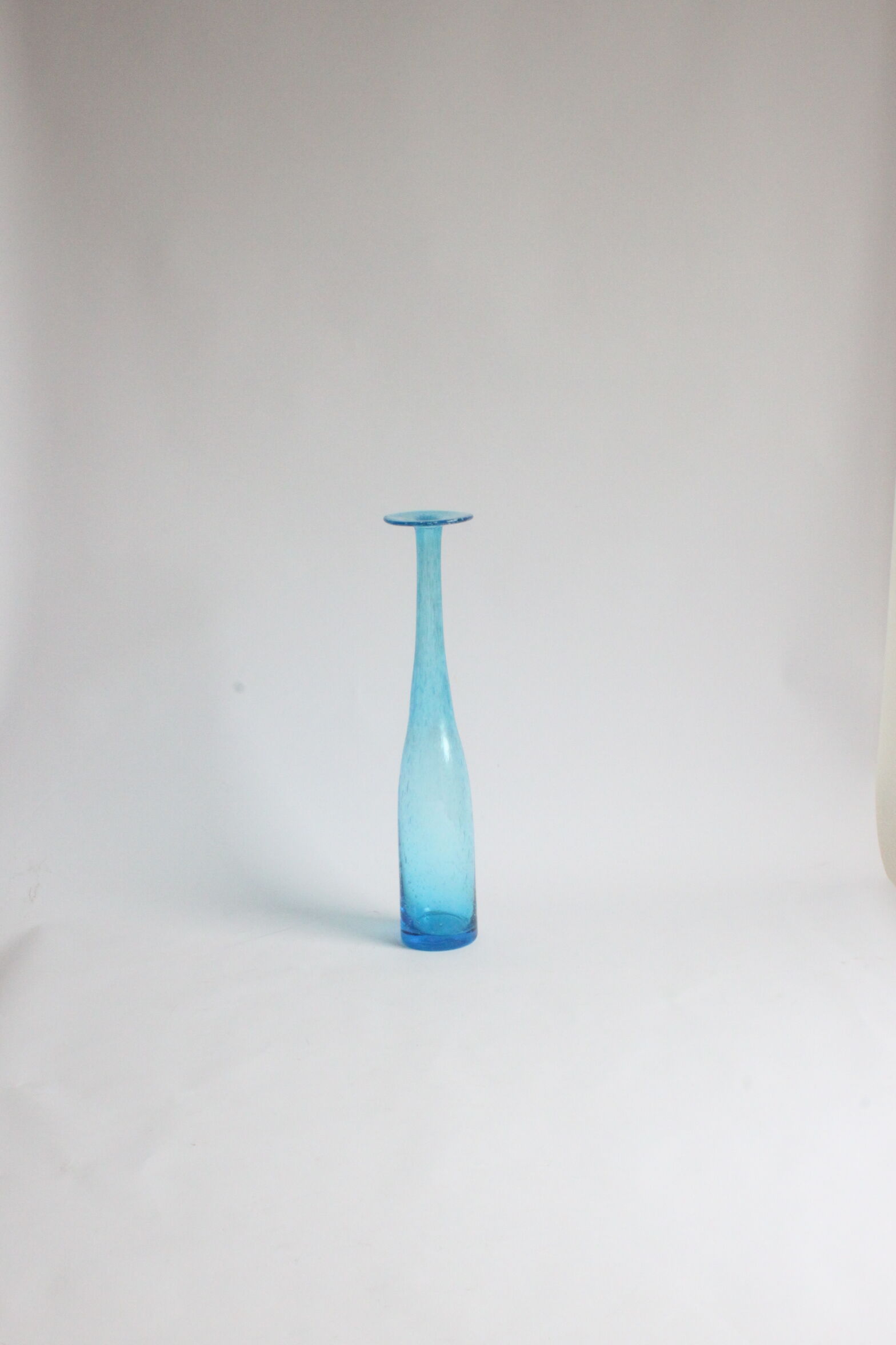 Vintage handblown blue bubble glass bottle vase