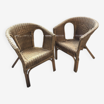 Chaises fauteuils rotin vintage années 70