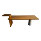 Geometric Brutalist Dining Table — Natural Wood Top with Metal Support, 1980s Architectural Design