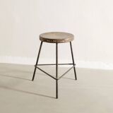 French Mid Century Wooden & Iron Stool by Pierre Jeanneret, 1950s
