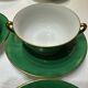 Service 14 Tasse et sous-tasse à Bouillon Art-Deco Vert Émeraude et Or
