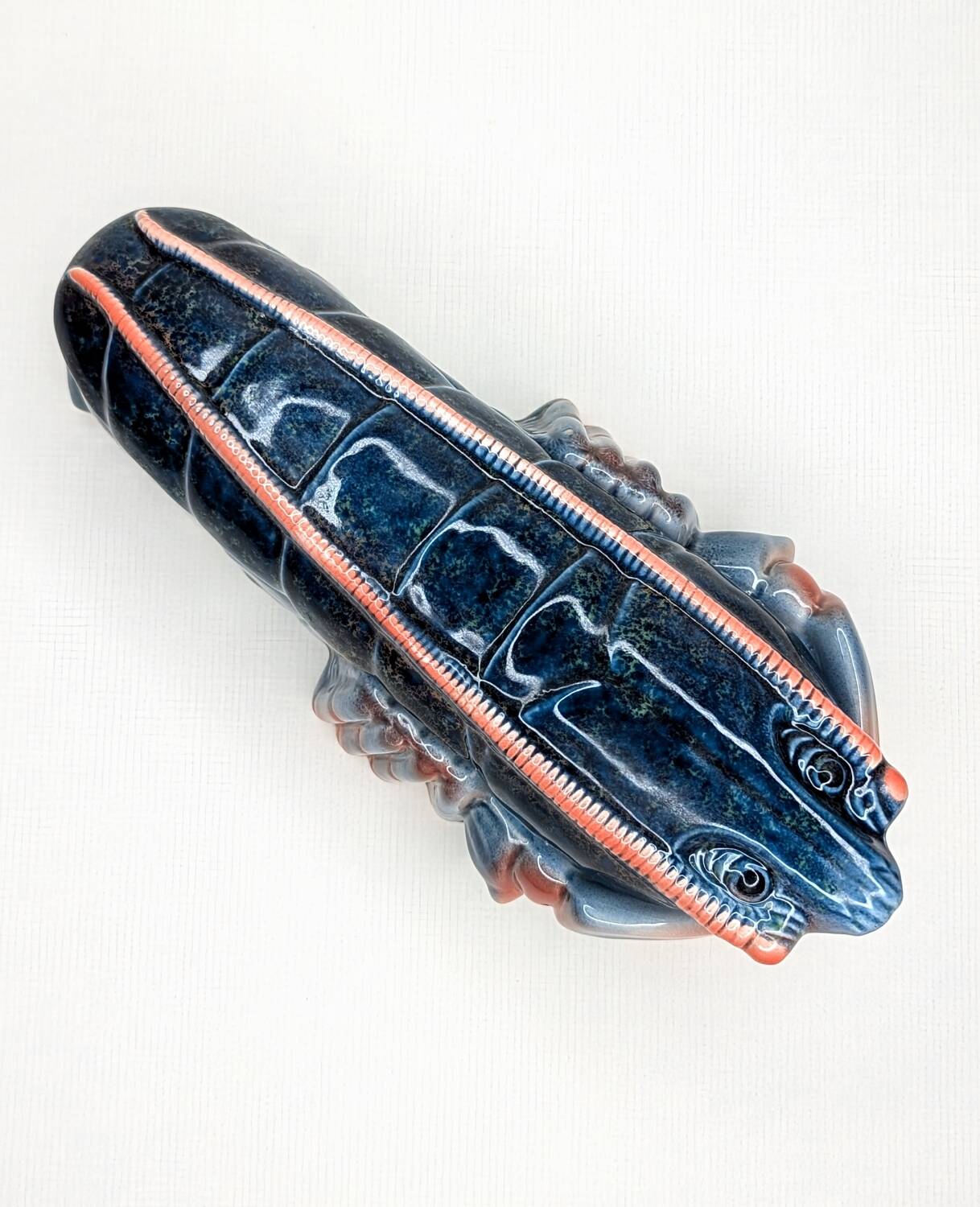 Lobster barbotine signed Michel Caugant midnight blue / coral